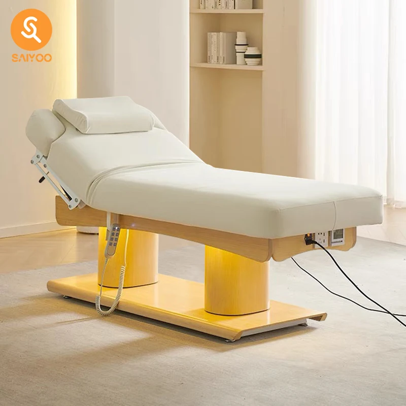 

Thai Style Heated Electric Massage Bed With Adjustable Wooden Base for Face and Body