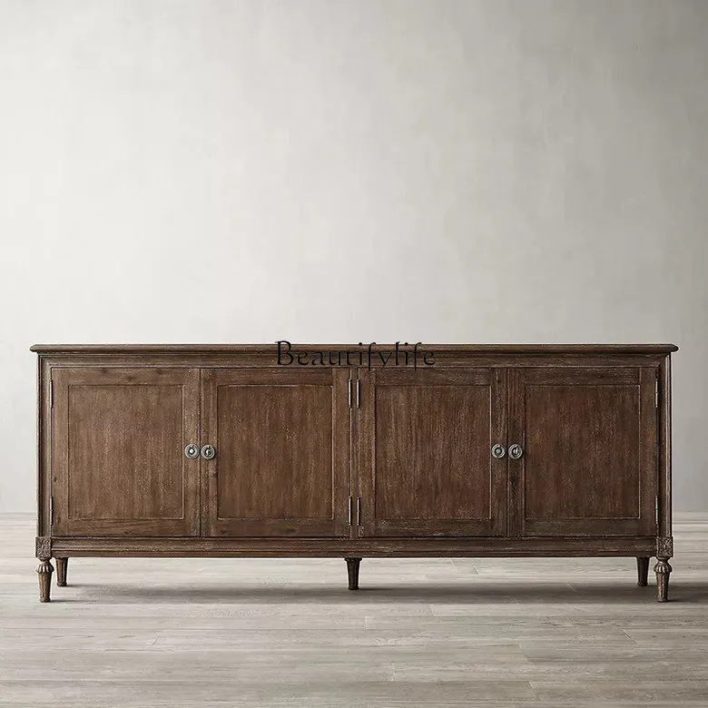 

American Country Style Solid Wood Vintage TV Cabinet Simple French Retro Four-Door Decorative Storage Cabinet