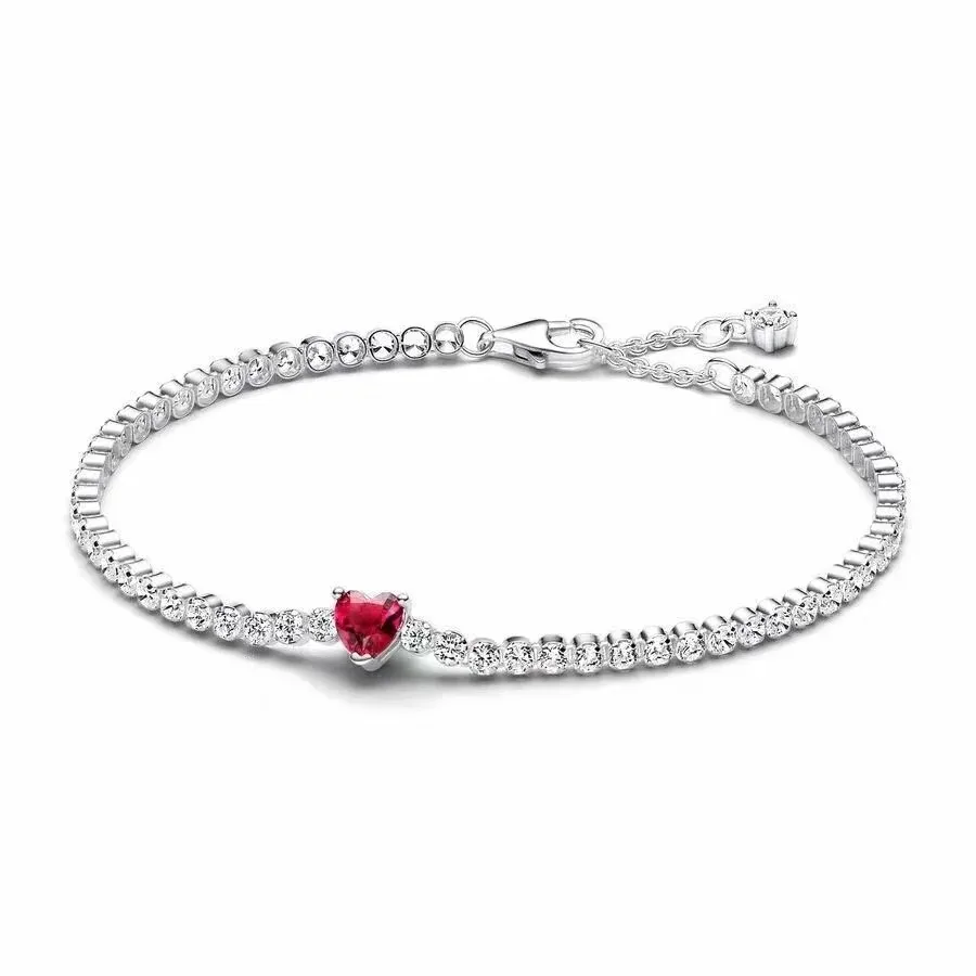 Braccialetto in argento sterling 925 dazzl con zirconi rossi di vendita caldo abbinato a gioielli da donna con ciondoli originali regalo di san valentino