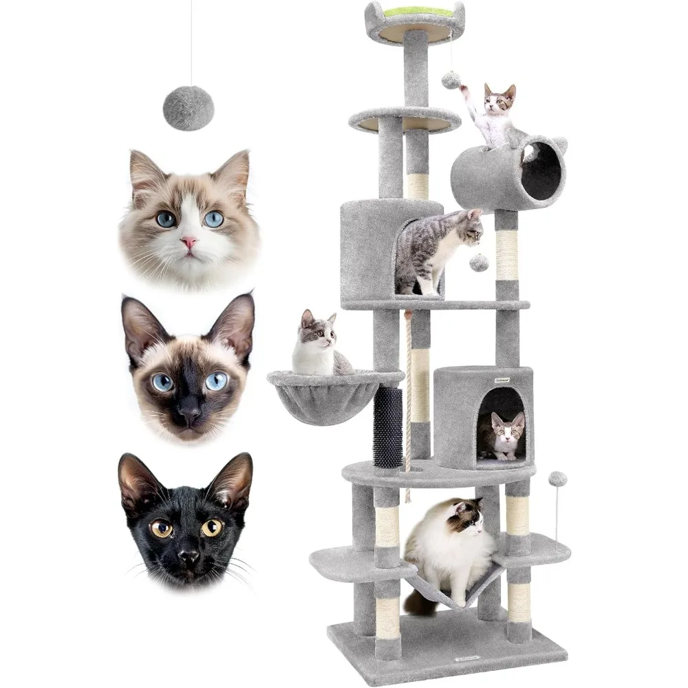 

Tall Cat Tower, Curved Series 81-inch Condos for Indoor Cats Multiple Cats Unique Tower with Scratching Post Hammock,Light Gray