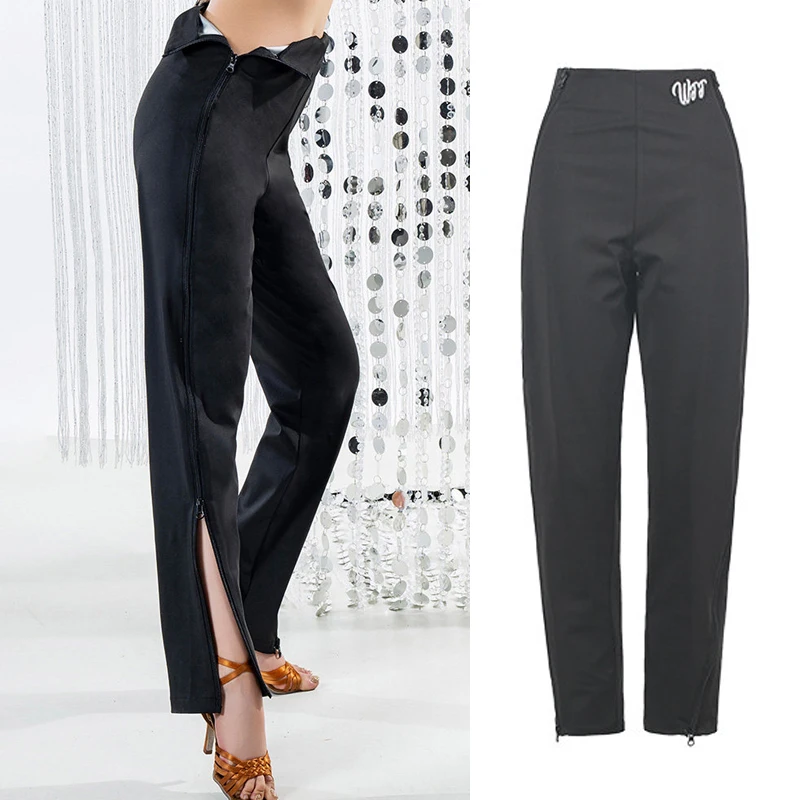 

Adults Salsa Latin Dance Practice Suits Women'S High-Waist Ballroom Dance Trousers Female Black Modern Dancing Clothes SL15177