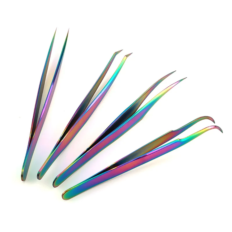 Pincettes spéciales d'artiste de maquillage de cils, greffage de faux cils, outils de dispositif auxiliaire, pince en acier inoxydable Ti de couleur