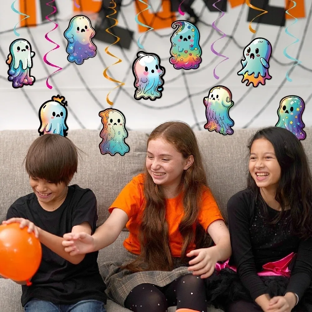 

Ghost Wall Decor Colorful Halloween Ghost Banner Cute DIY Ghost Spiral Pendant Paper Ghost Ceiling Decoration Home Decoration