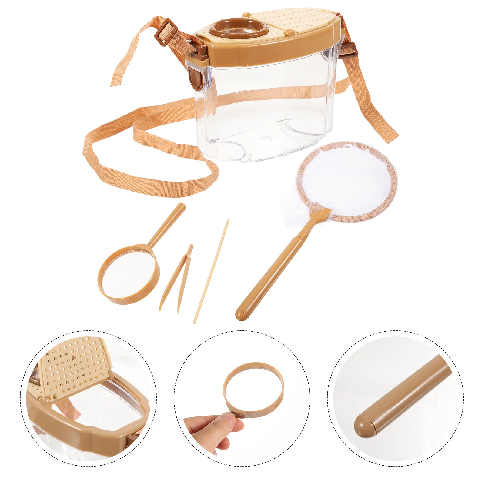 Kit attrape-insectes pour enfants, boîte d'observation des insectes, outil d'exploration en plein air, loupe à rabat, sangle réglable pour enfants, 1 ensemble