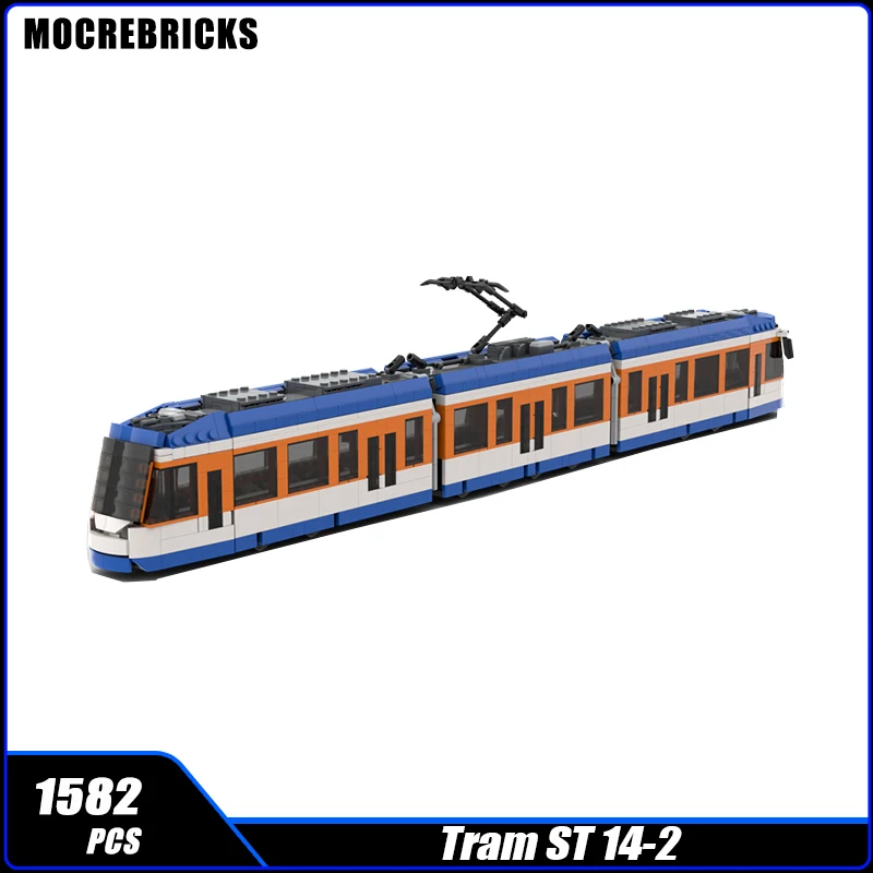 City Light Rail Station Passengers MOC-56766 Train Tram ST 14-2 MOC Building Blocks Carriage Tracks Assembly Model Brick Toys