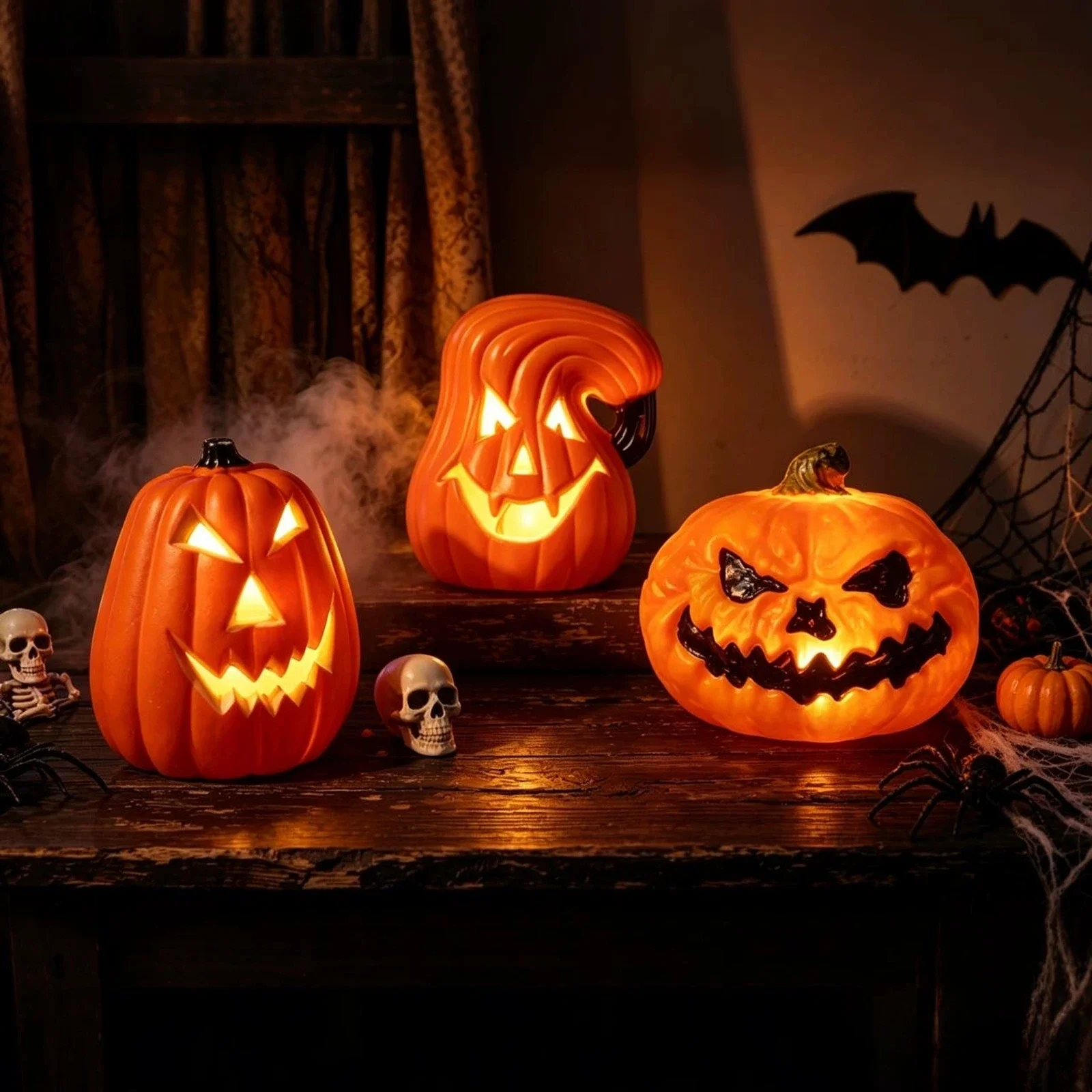 LED Triple Layer Glowing Pumpkin Decor, Battery Powered Light Up Pumpkin Ornament, Halloween Festival Home Party Decoration view 4