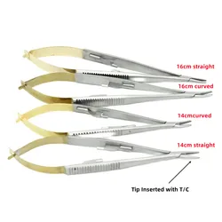 Proste/zakrzywione uchwyty na igły Castroviejo z blokadą igieł trzymających kleszcze 14cm/16cm instrumenty mikrochirurgiczne kleszcze dentystyczne