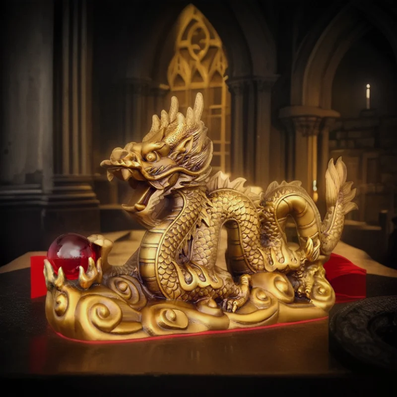 

Bronze Dragon Ornament Pure Copper Auspicious Dragon Qinglong Han Dragon Golden Dragon Zodiac Dragon Home Decor Wine Cabinet Tab