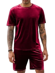 A new summer casual suit for mena fashionable new De Rong solid-color short-sleeved shirt and shorts sporty two-piece set