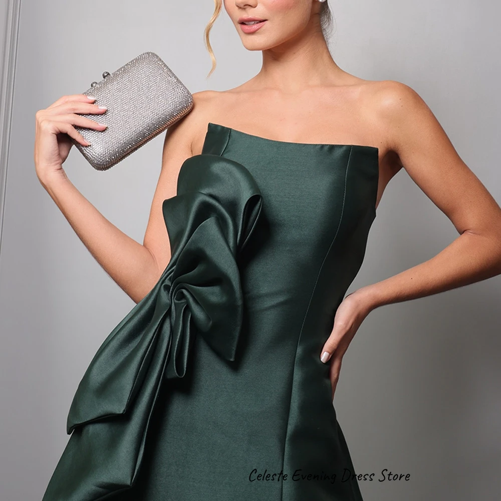 ชุดราตรีผ้าซาตินแบบไร้สาย ดีไซน์หรูหรา คลาสสิก แขนกุด พร้อมโบว์และชายกระโปรงยาว เหมาะสำหรับงานพิเศษ