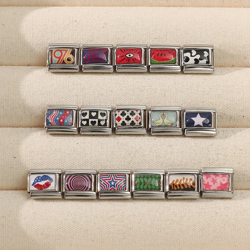 Fashion Star Eye Hand Watermelon Lips Heart Personalized DIY Italian Charm Links Fit 9mm Stainless Steel Bracelet Making Jewelry