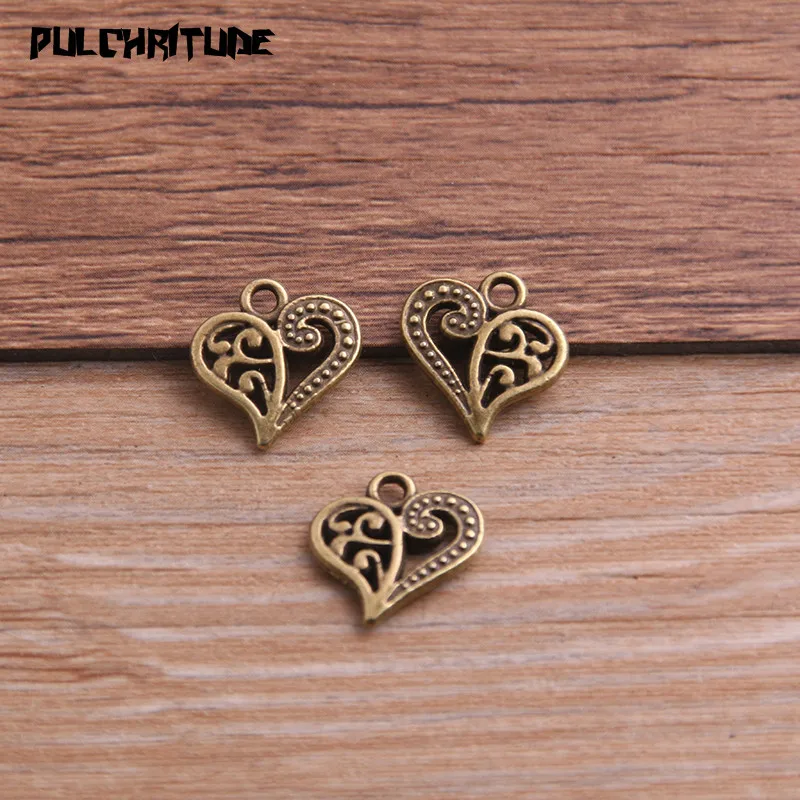 30PCS 14*14mm Two Color Vintage Metal Zinc Alloy love Heart Charms Fit Jewelry Pendant Charms Makings