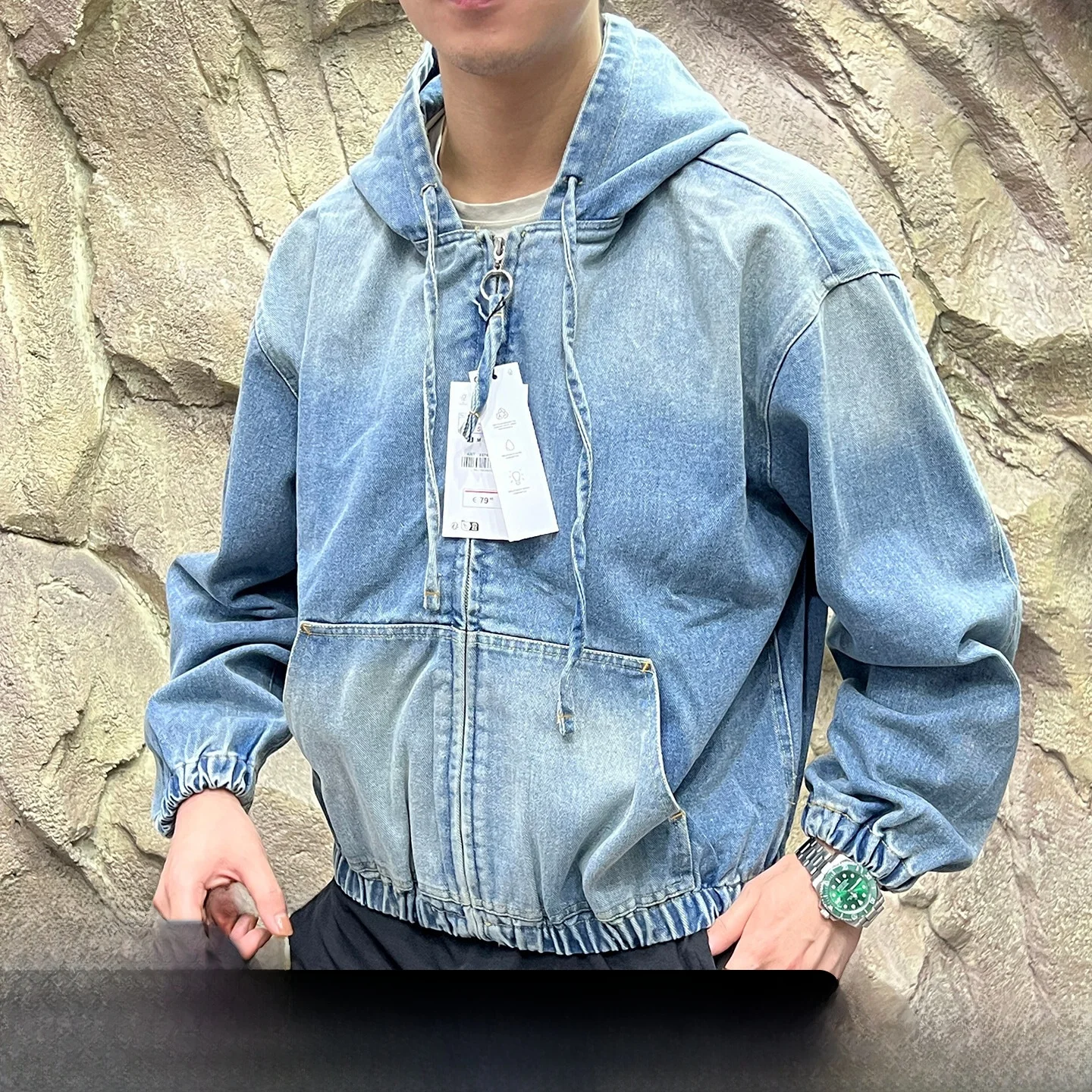 

Джинсовая ткань Waed Jaet с капюшоном, свободная посадка для мужчин и женщин, повседневная одежда на молнии, цветная осенняя куртка