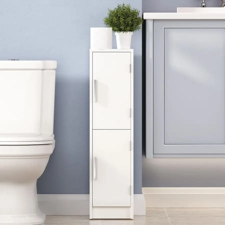 

Small Bathroom Cabinet, 9.45 Toilet Paper Cabinets with 2 Doors and Adjustable Shelf, Narrow Corner Floor Storage Cabinet, Bath