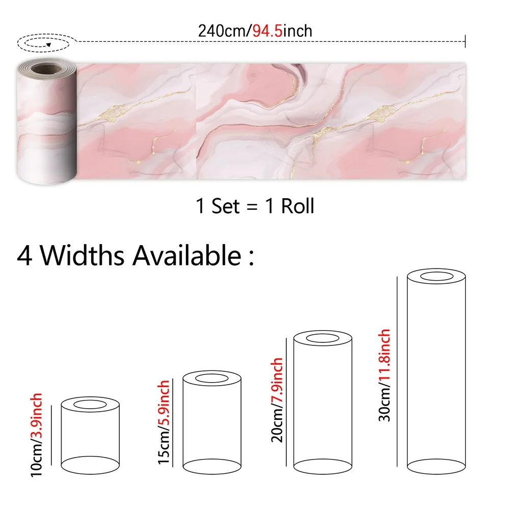 PVC Marble Effect Skirting Board with Strong Backing Waterproof for Easy Clean Wall Trim for Home Decor Pink 240x20cm