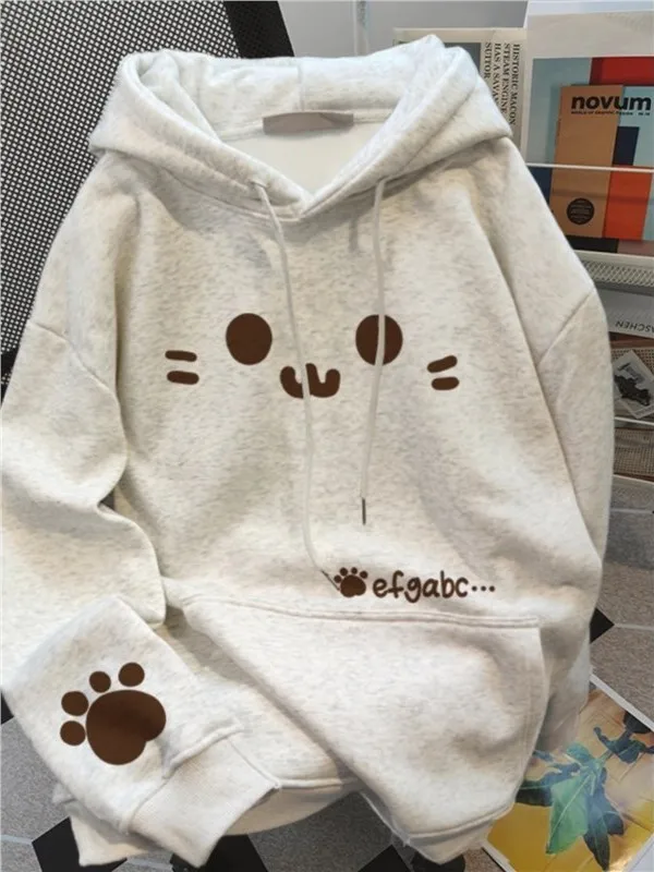 

Large Size Hoodie Sweatshirt with Print Fleece Lined Casual Loose Fit for Men And Women Autumn Winter Warm Leisure Top