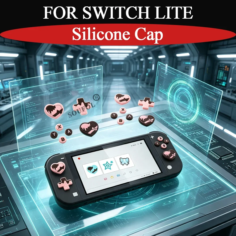 1/10Set For NS Lite Heart Shape Thumb Grip Cap+Button Cap Protective Soft Silicone Caps Replacement Part For Switch Lite Access