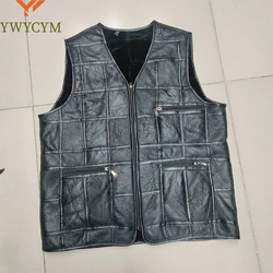 2026 Thick Motorcycle Vest Multi Pocket Zipper Real Sheepskin Genuine Leather Vest Men Black Waistcoat Male Sleeveless Jacket