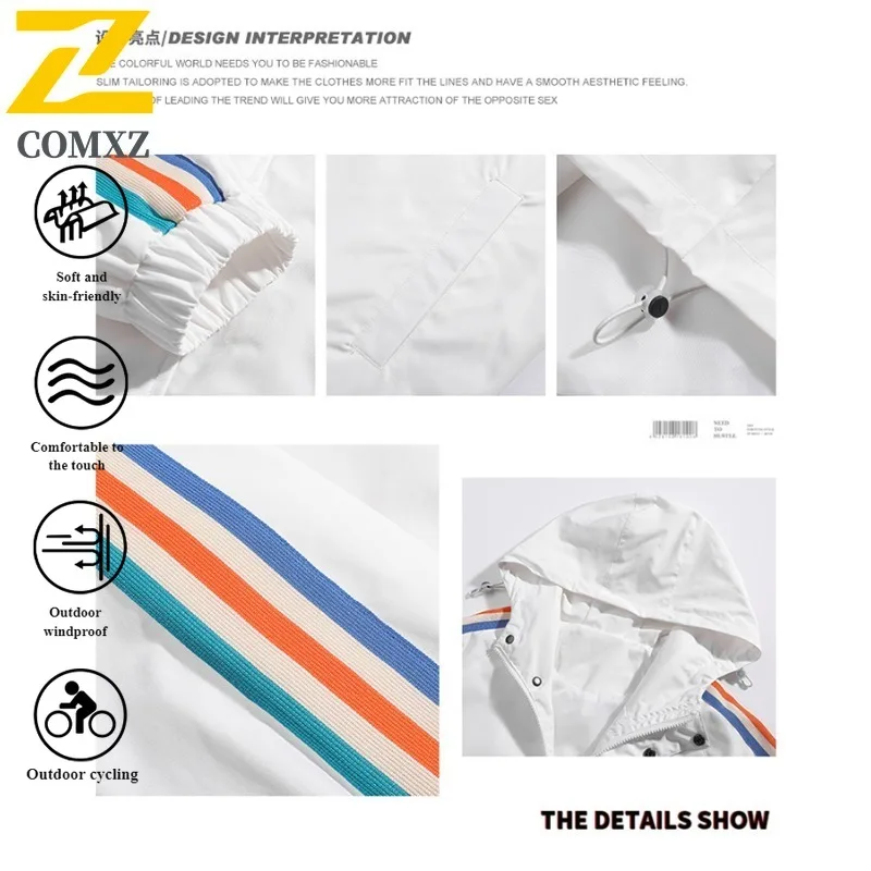 سترة واقية بغطاء للرأس للرجال، سترة واقية خفيفة الوزن مقاومة للماء، فضفاضة تناسب طراز هونج كونج، سترة معطف ربيع الخريف #3