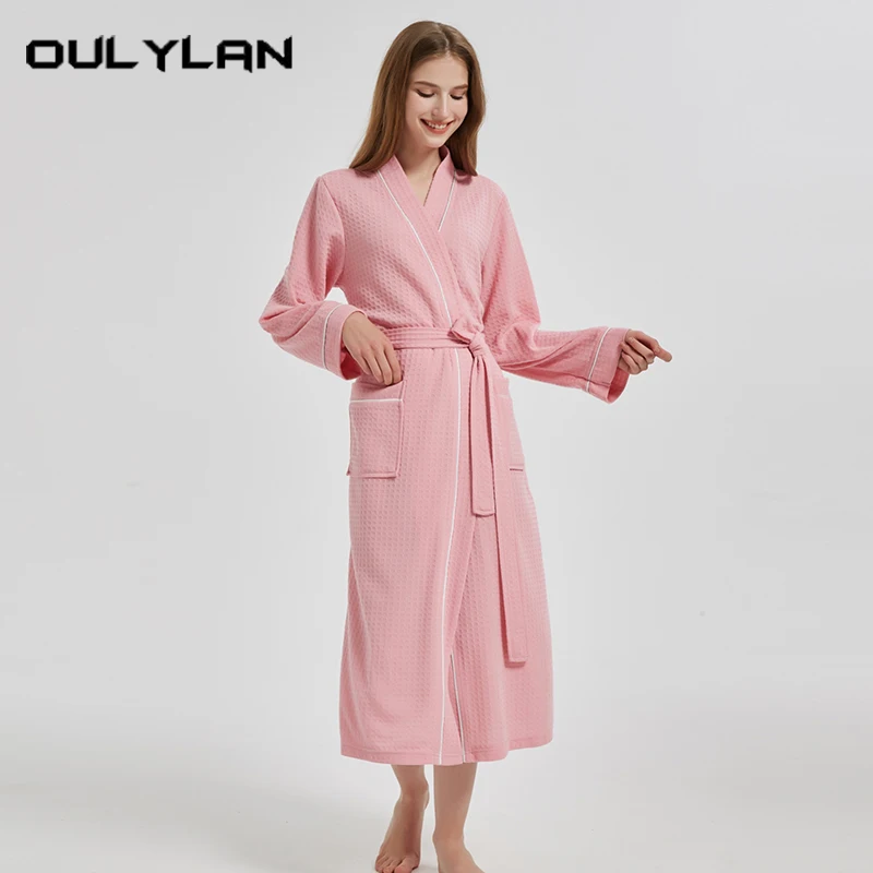 Robe Women's Nightwear Long Bathrobes Lace Up Sleepwear Couple Home Clothes Solid Color Robes Women Nightie Plus Size Men Robes