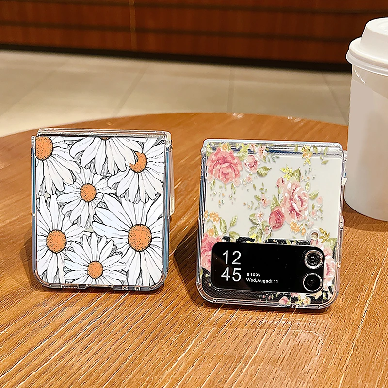 เคสโทรศัพท์ซิลิโคนใสพิมพ์ลายดอกไม้สำหรับ Samsung Galaxy Z flip 6 5 4 3 5G เคสนิ่มพับได้ Flip6 Flip5 Flip4