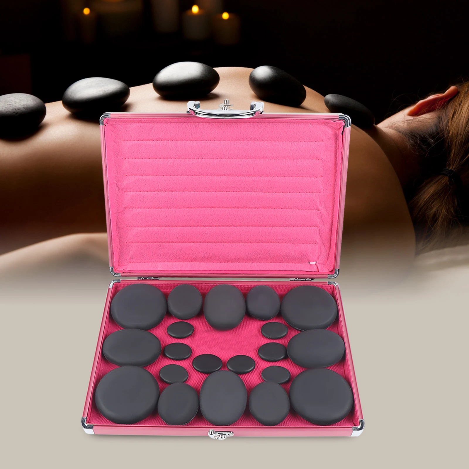 20pcs Tuina Hot Stone Massage Set Heater Box Relieves Stress And Back Pain Health Lava Basalt Circular Massage Tool Health Stone