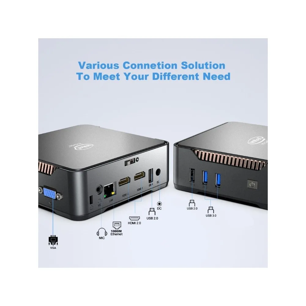 GK3V Quad Core Intel N3350 Windows 10 Mini PC 4GB RAM ROM 64GB WIFI 2*HD 1*VGA computadora de escritorio