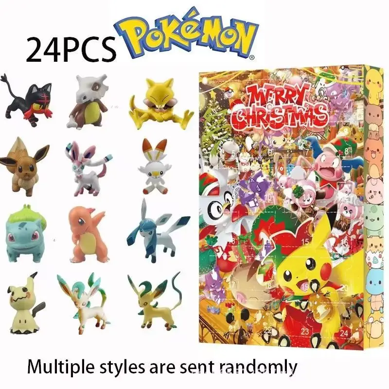 Pokemon 24 giorni Calendario per il conto alla rovescia di Natale Figura Scatola dell'Avvento Scatola misteriosa di Natale Bambola Anime Figuras periferiche Regalo per bambini