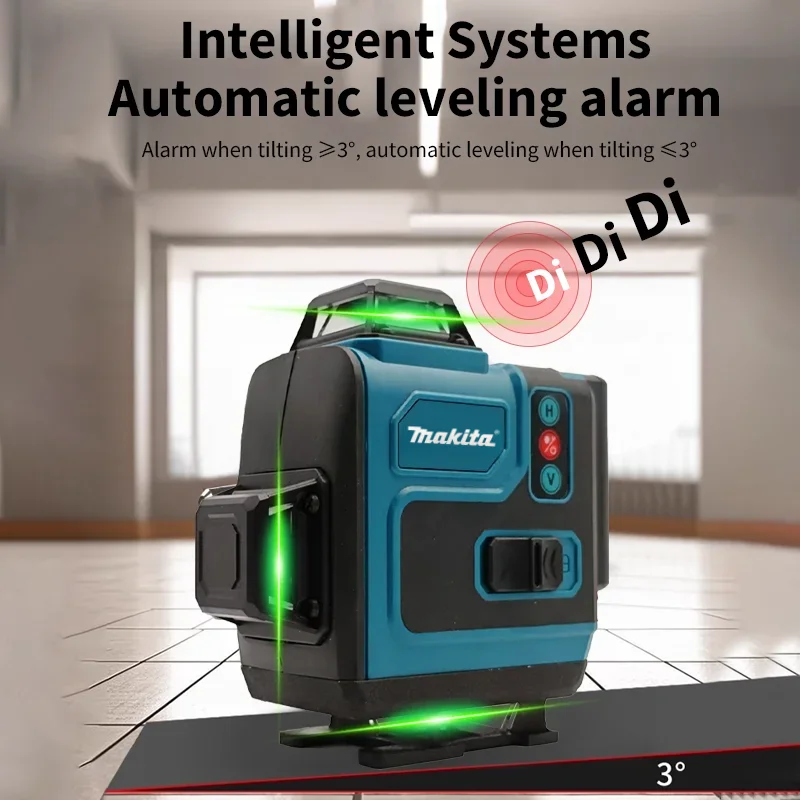 

Green Laser Level: 4×360° Lines,Makita Self - Leveling & Manual Modes, 8H Runtime for Construction & Layout 5000mAh Battery.