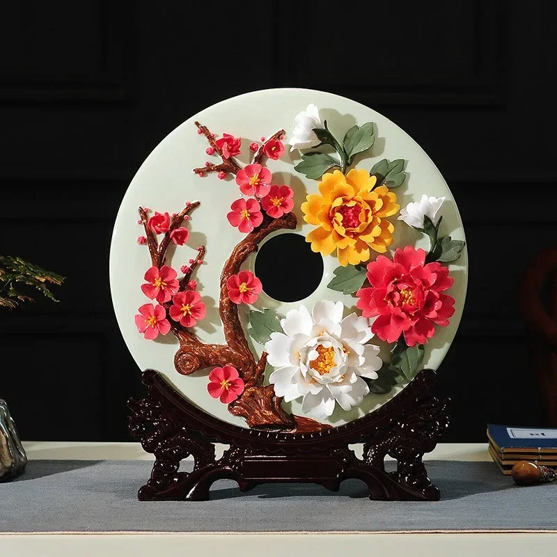 Ping An Buckle Ornament Jade Porcelain New Chinese Home Furnishing Living Room Entrance TV Cabinet Wine Cabinet Decoration Lucky