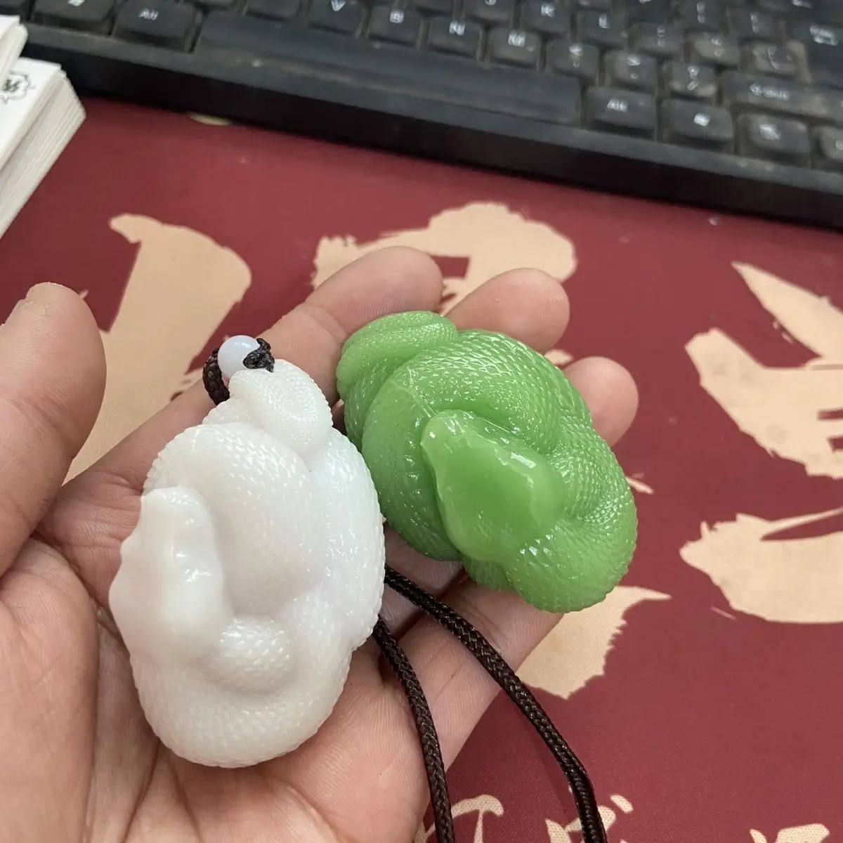 Hotan Jade Carving Snake King Pendant Cute Zodiac Snake Handle Jade Carving Massage Ball Pendant