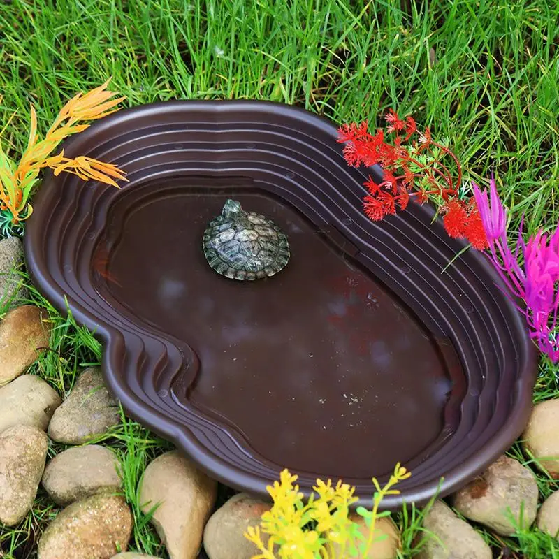 Turtle Bathing Pool Large Size Tortoise Water Dish Round Hole Turtle Climbing Toy With Drainage Pipe Tortoise Aquarium Ornament