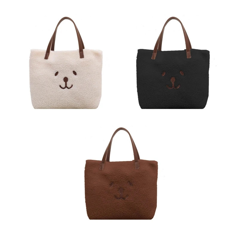 Cartoon Handbag Plush Clutch Bag Solid Color Vintage Large Capacity Tote Bag