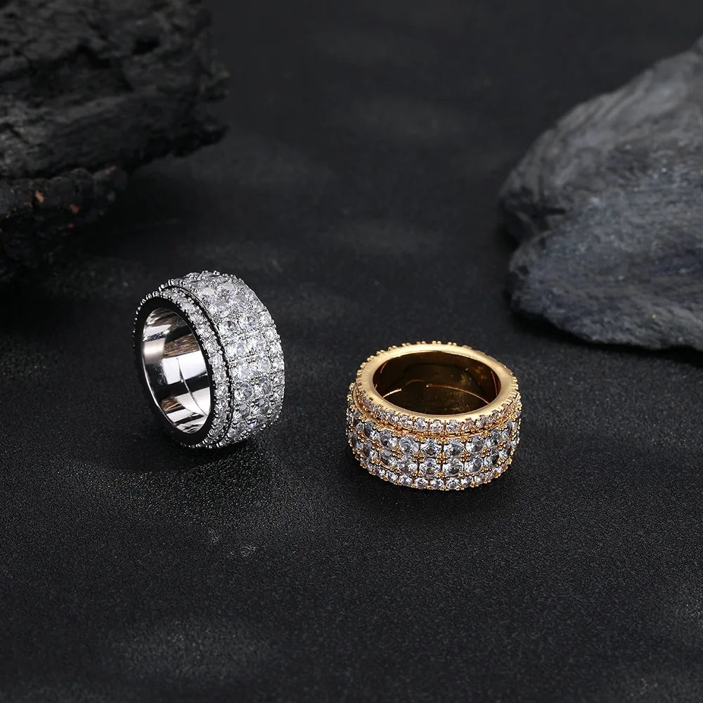 Hip-Hop Micro-set Moissanite Rotatable Cuban Ring 24K Solid gold certifid Platinum PT950 Fashion Personalized Men's Ring