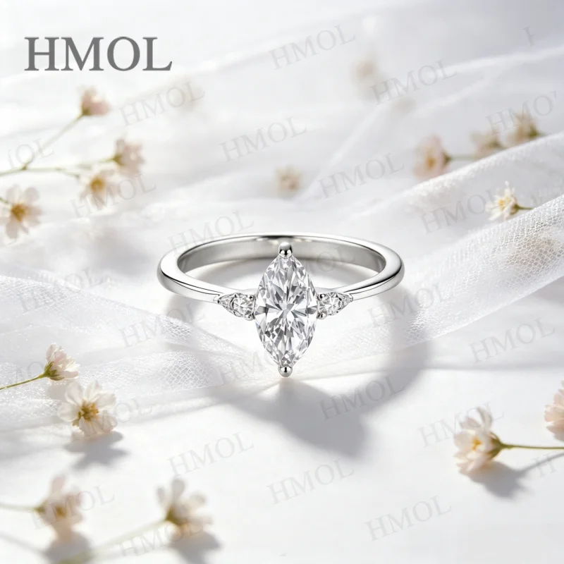 Moissanite Ring 925 Sterling Silver 1CT Marquise D GRA Certified Fine Jewelry Factory Direct Hypoallergenic Daily Wear Jewelry