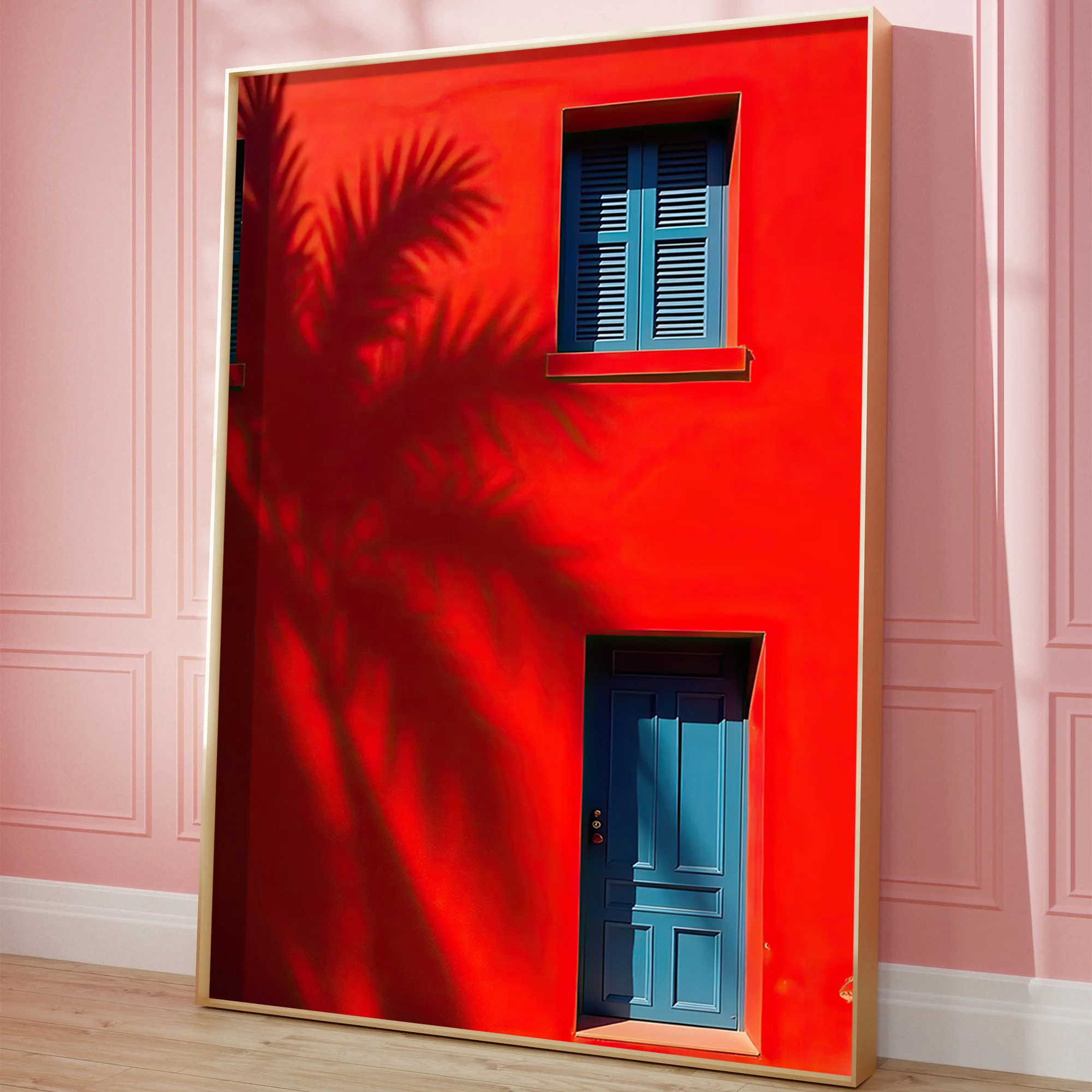 

2D Flat Modern Abstract Palm Silhouette with Red Wall Canvas Wall Art - Frameless Minimalist Canvas Prints for Living Room Decor