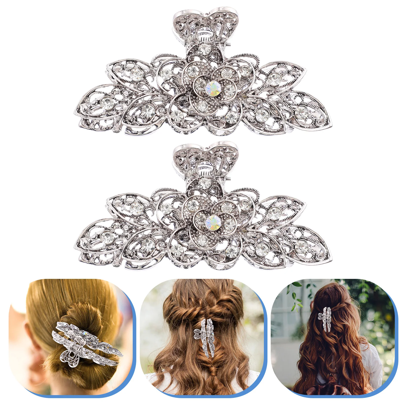 

2pcs Retro Rhinestone Claw Clips Flower Jaw Barrette Vintage Hair Claw Clip For All Hair Types Daily Party Use