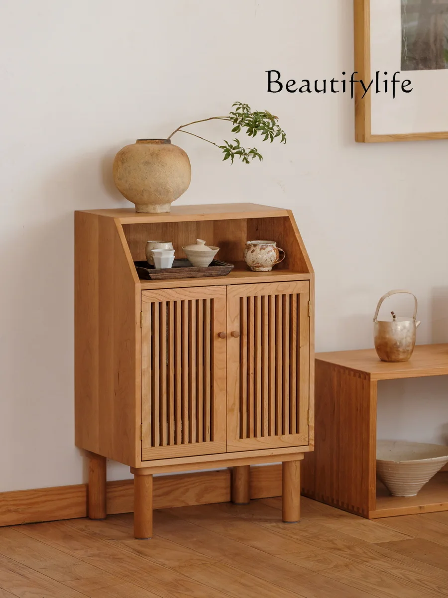 Grille side cabinet cherry wood black walnut tea room living room kitchen storage cabinet solid wood furniture