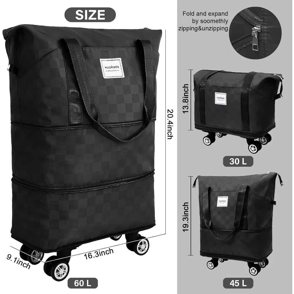 حقيبة من القماش الخشن قابلة للتوسيع وقابلة للطي مع عجلات، حقيبة ظهر قابلة للفصل للسفر في عطلة نهاية الأسبوع والأعمال ومغامرات التخييم #2