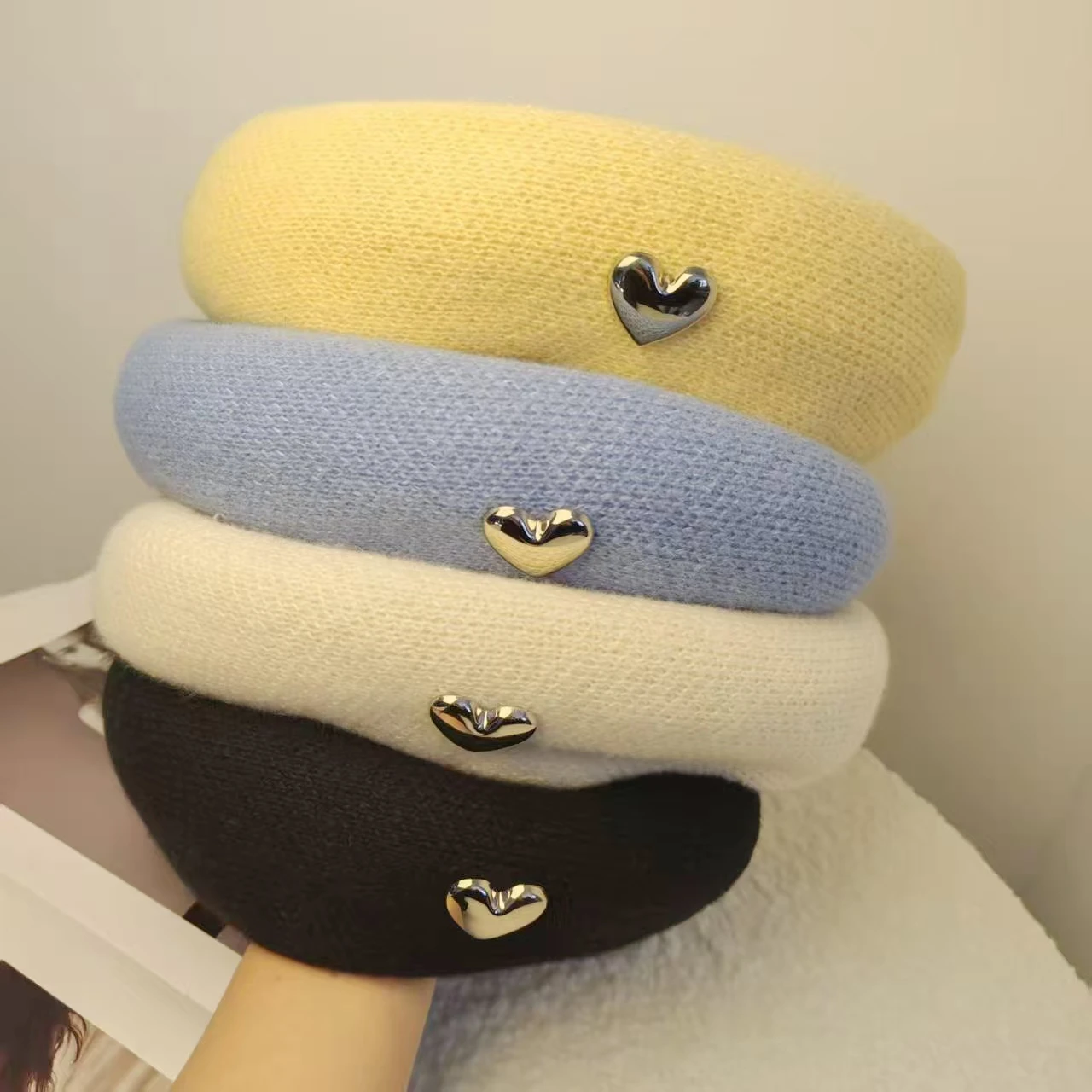 

New Autumn Winter Beret Hat For Women Large Solid Soft Heart Wool Top Quality Warm Best Matched Fashion Painter Cap Boina Gift