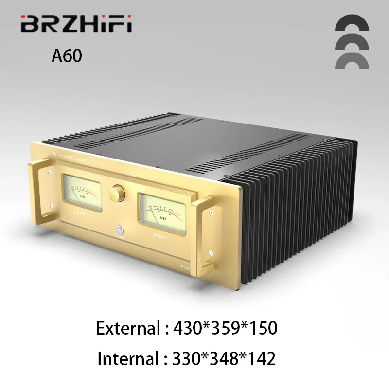 BRZHiFi-Amplificateur de son vintage Accuphase A60, coque en alliage, délit doré, haut de gamme, avec dissipateur de chaleur, VU-mètre