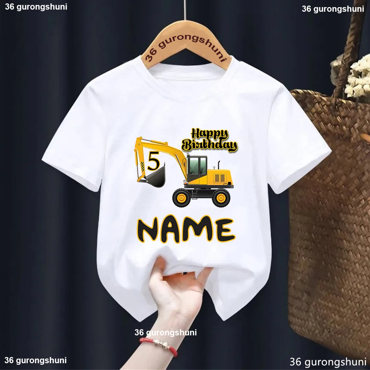 Excavator Birthday Numbers 1-9 Years Old My 2nd Birthday Kids Tshirt Cute Boy Excavator Enthusiast Tshirt Personalized Name