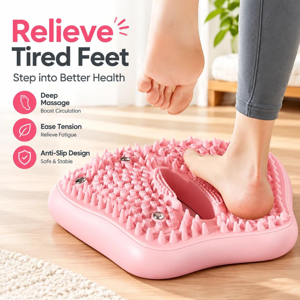 Multifunction Anti-Slip Acupressure Foot Massager Pad High Efficiency Burning Massage Plate for Reflexology and Pain Relief