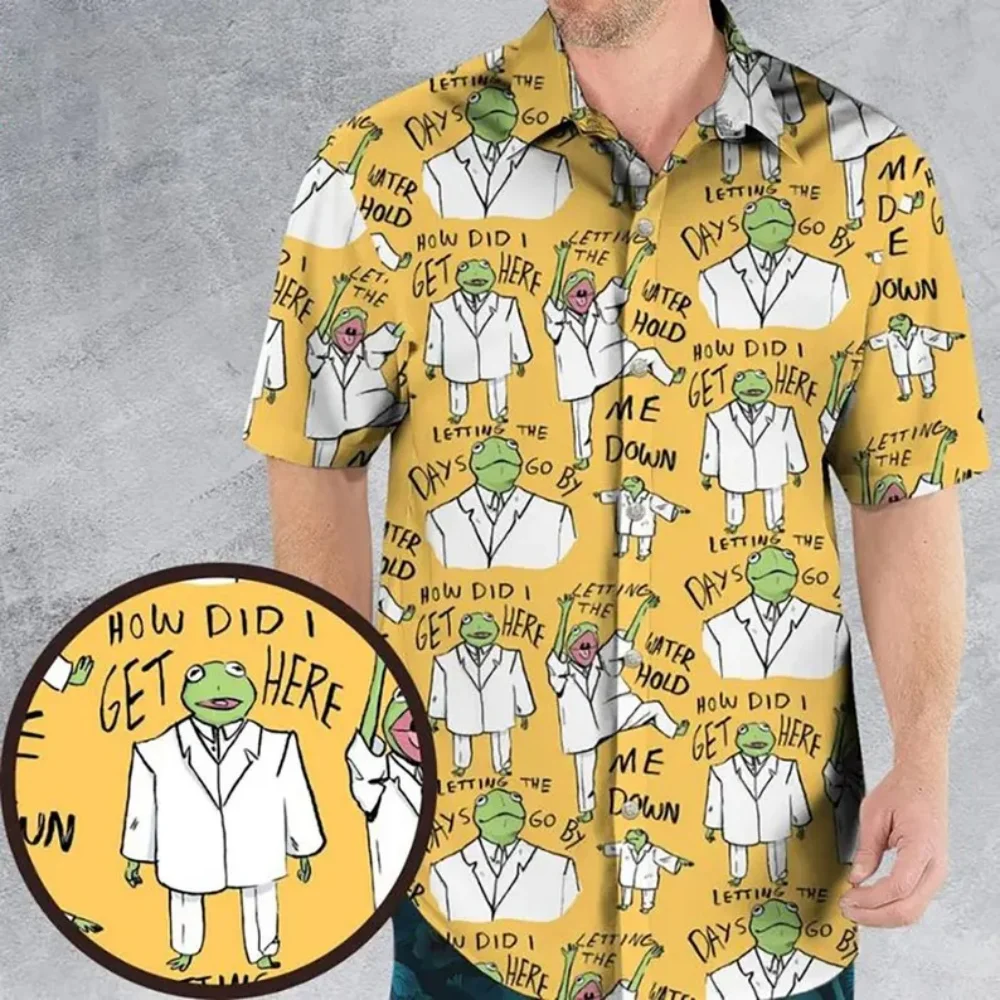 

Kermit Hawaiian Shirt – Funny Meme 3D Print design, classic Aloha Shirt style for beach trips, parties, or tropical vacations