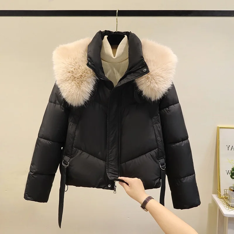 

Winter Fashion Loose Thick Cotton Coat for Women Stylish Large Fur Collar Slimming Petite Cotton Jacket Casual Outerwear