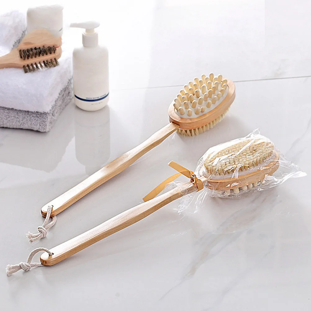 Wooden Bathing Natural Wood Body Brush Exfoliating Back Scrubber Long Handle Shower Tool Lotion Applicator Bathroom Bath