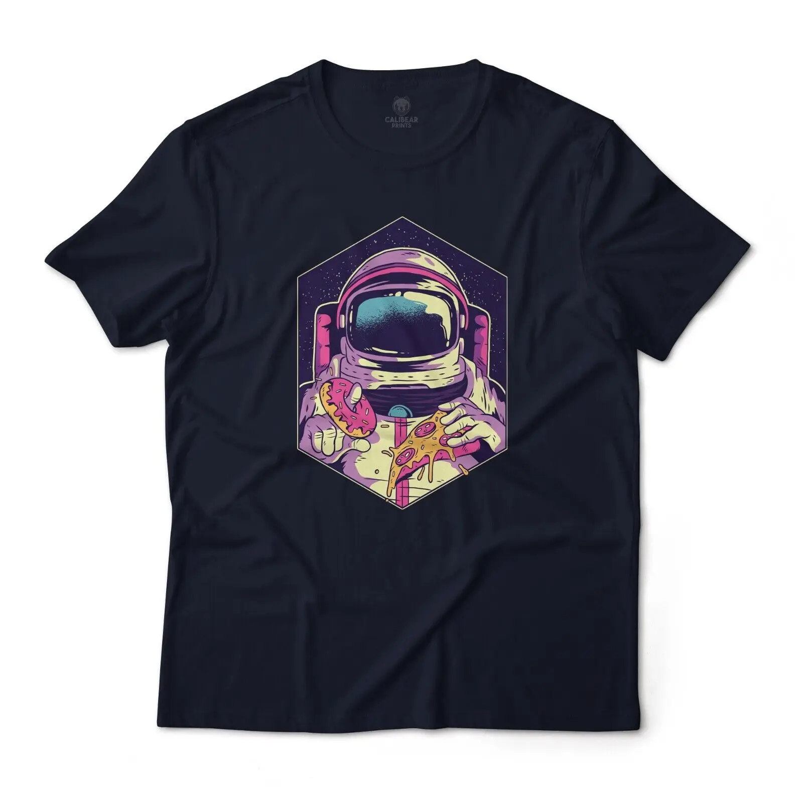 Astronaut w/ Donut Pizza Art Aesthetic Graphic T-Shirt Unisex Lightweight Cotton