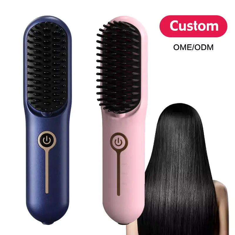 2in1 LCD Multifunctional Ionic Hair Straightening and Curling Comb Wet and Dry Split Electric Comb with USB Power Source