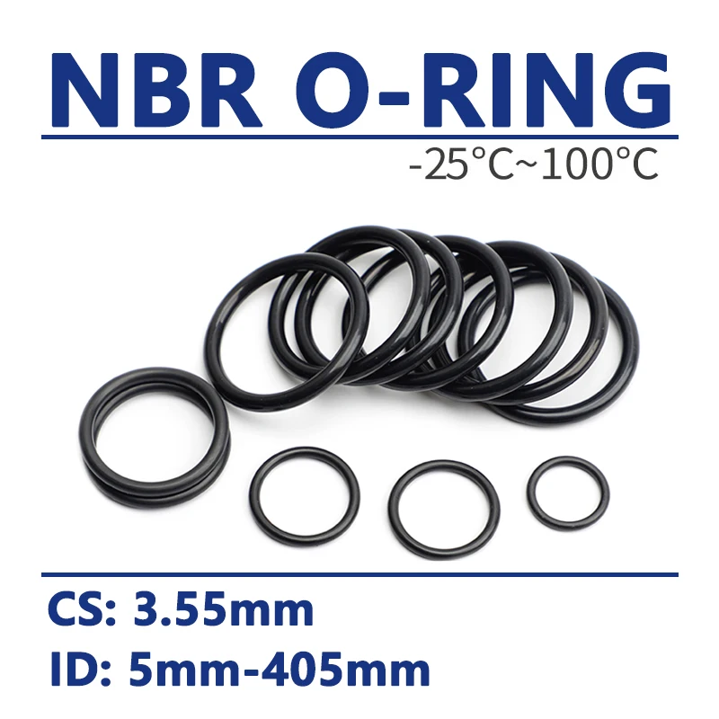 

CS 3.55mm O-Ring NBR O Ring Sealing Gasket ID 5mm-405mm Black Nitrile Rubber Spacer Oil Resistance Washer Round Shape High Temp