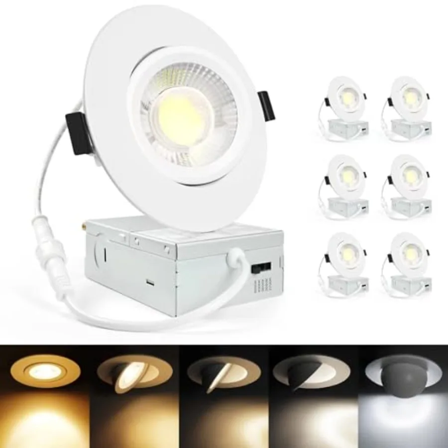 

Waterproof Shower Light 4 Inch Recessed Lighting Gimbal LED Adjustable Eyeball Downlight 5CCT 2700K-5000K Dimmable IC Rated wit